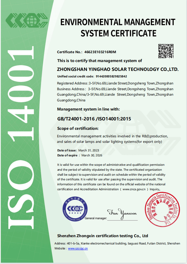 Yinghao passed ISO14001 certification