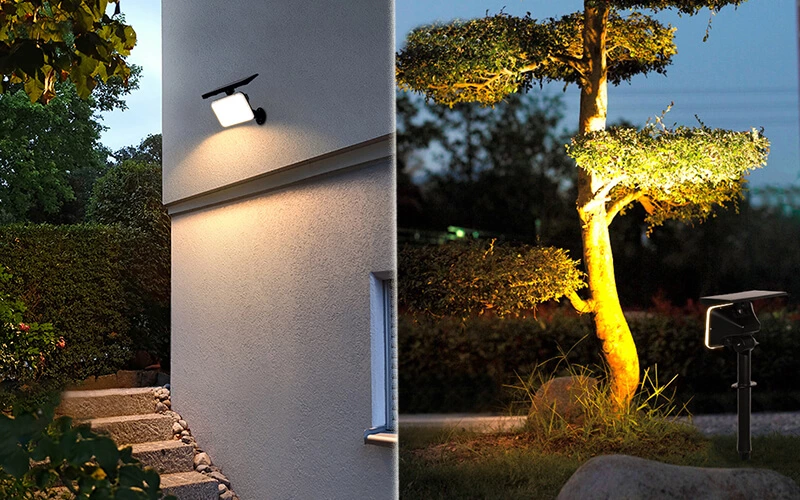 64 LED Outdoor Solar Powered Yard Spotlights with White/Warm Lighting